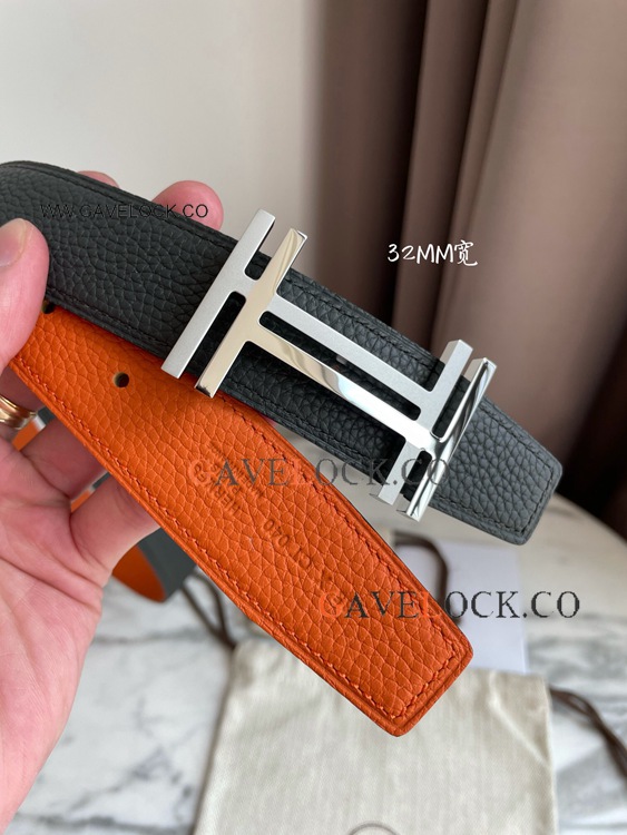 Hermes H Au Carre Belt Buckle Orange Reversible Belt 32mm